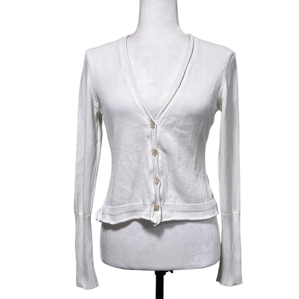 Anthropologie Sita Murt Linen / Cotton Knit Button Ruffle Cardigan